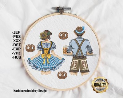 Stickdatei Oktoberfest Set Mann und Frau + Brezln