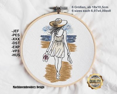 Stickdatei-Set –Stickdatei – Frau am Strand/Meer