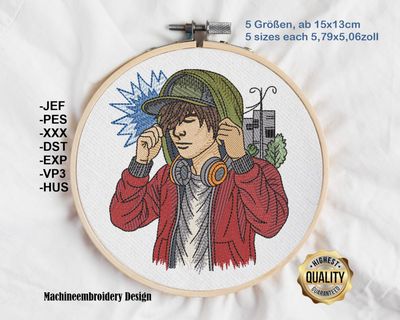 Stickdateien – Hip Hop Junge mit Kopfhörer