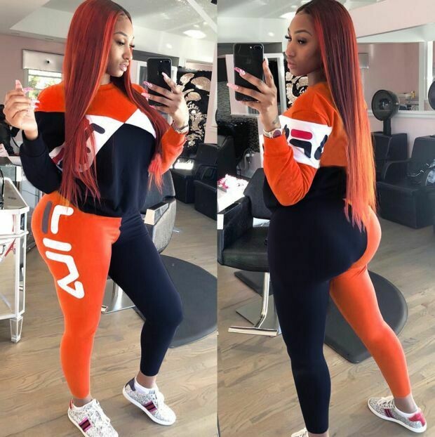 Brand Top/Bottom Sportwear Set - Orange