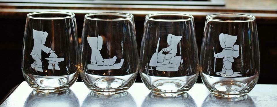 Inuks at Play etched glasses