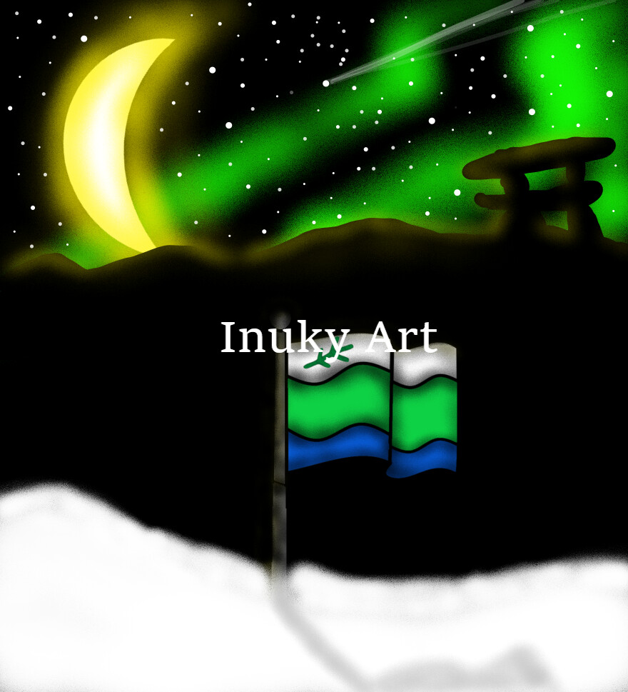 Labrador Flag under the Northern Lights