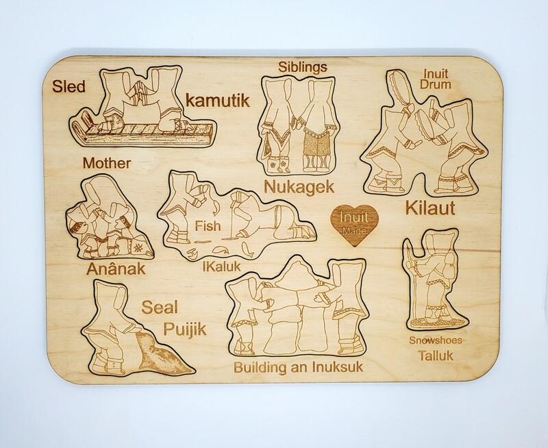 Inuk Puzzle Inuttitut english educational wooden ladlser cut puzzle