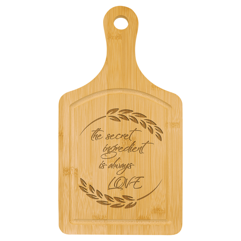 13 1/2&quot; x 7&quot; Bamboo Cutting Board Paddle Shape with Drip Ring