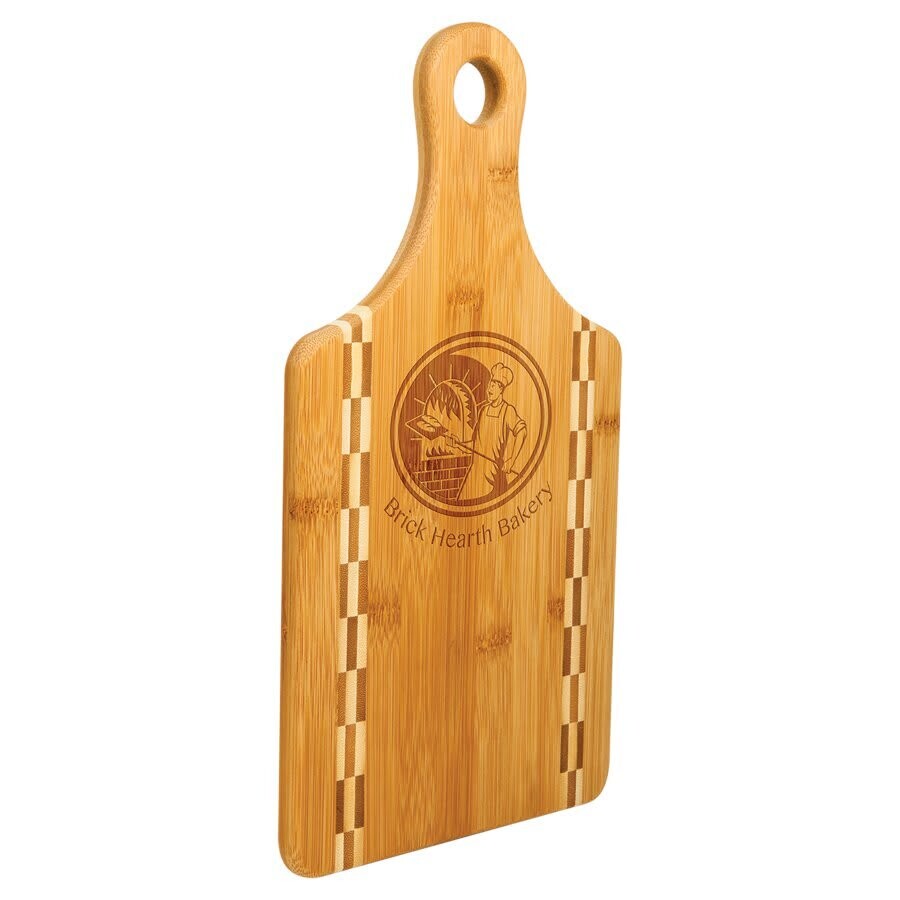 13 1/2&quot; x 7&quot; Paddle Shaped Bamboo Cutting Board with Butcher Block Inlay