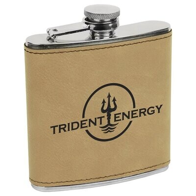 6 oz. Light Brown Laserable Leatherette Stainless Steel Flask