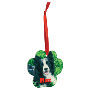 3 3/4&quot; x 3 1/2&quot; Paw Sublimatable Acrylic Ornament with Red Ribbon