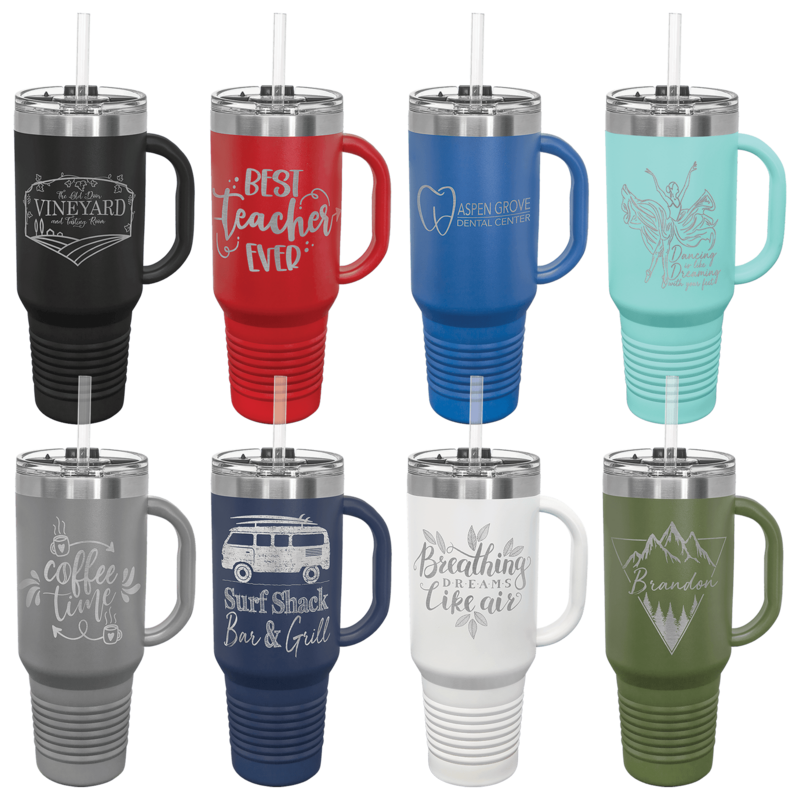 Polar Camel 40 oz. Travel Mug with Handle, Straw Included