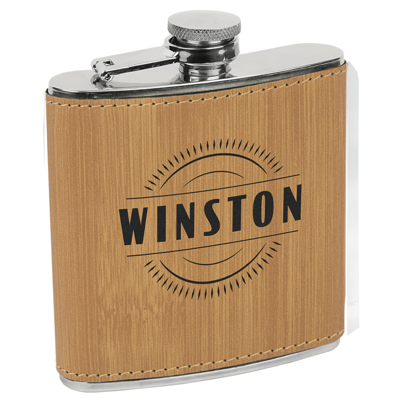 6 oz. Bamboo Laserable Leatherette Stainless Steel Flask