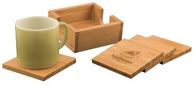 4&quot; x 4&quot; Bamboo Square 4-Coaster Set with Holder