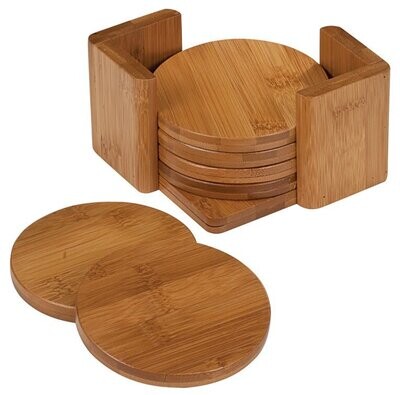 3 3/4&quot; Bamboo Round 6-Coaster Set with Holder