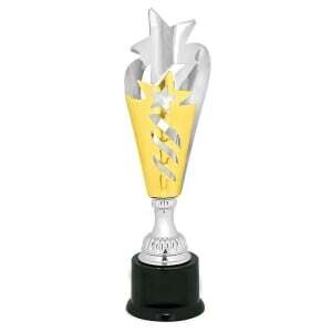 14&quot; Silver &amp; Gold Star Completed Metal Cup Trophy on Plastic Base