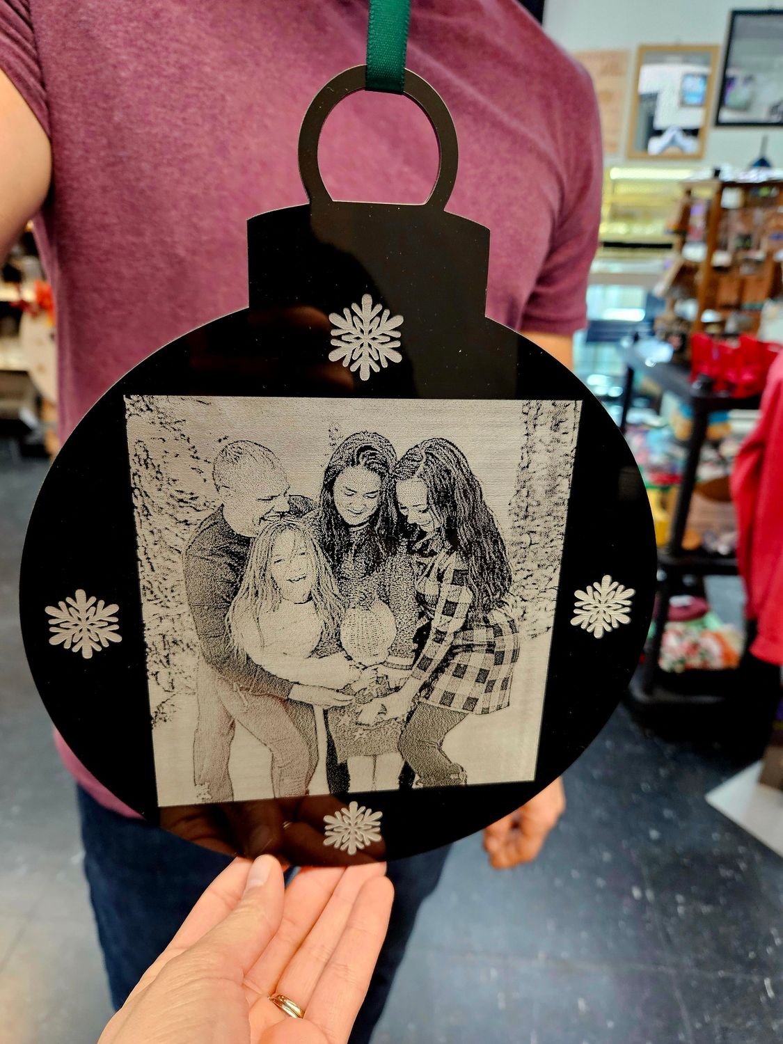 8 x 10 Custom Christmas Ornament Hanging Decor (Black Acrylic)