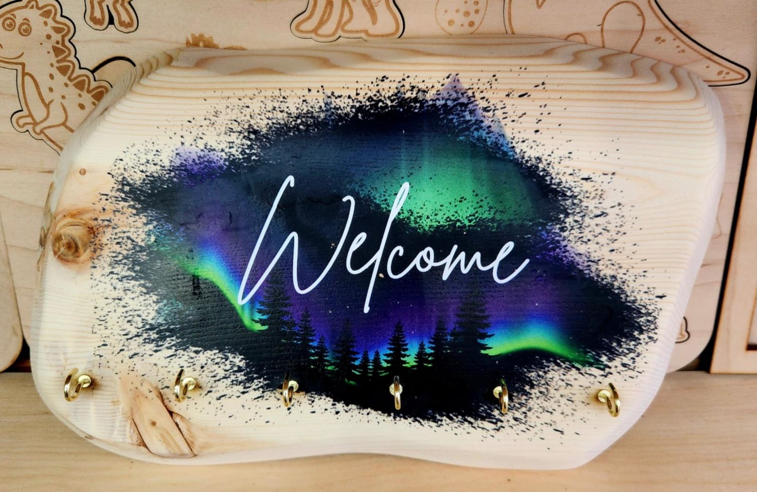 Northen Lights Keychain Rack on Labrador harvested wood