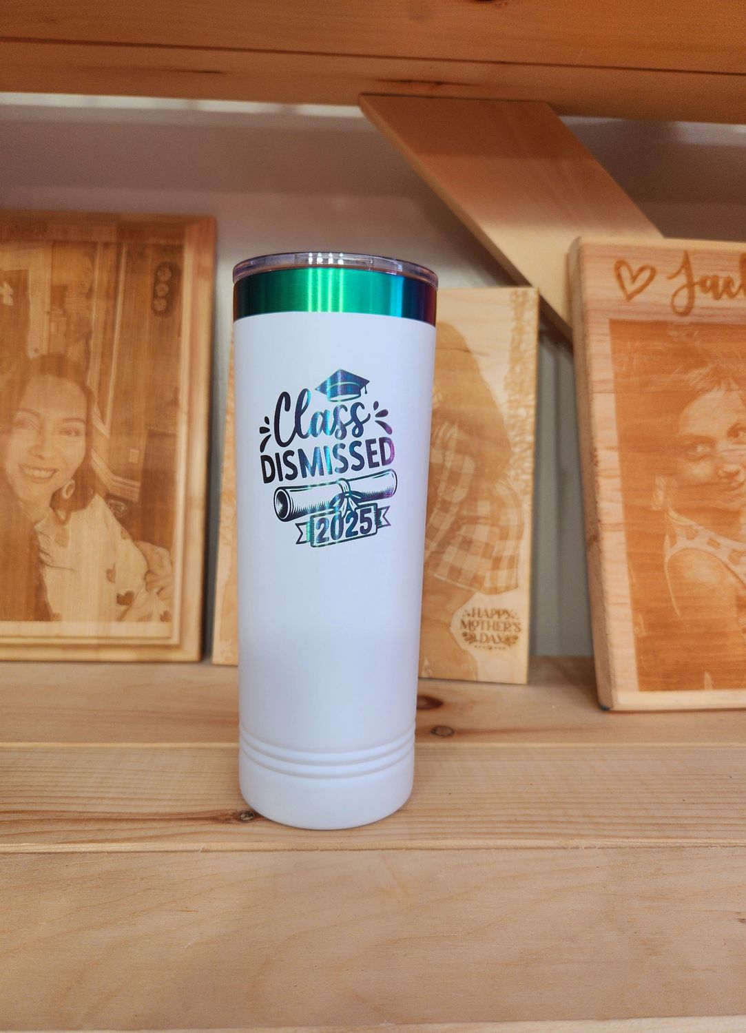 Polar Camel 22 oz. White/Prism ION-Plated Skinny Tumbler with Slider Lid