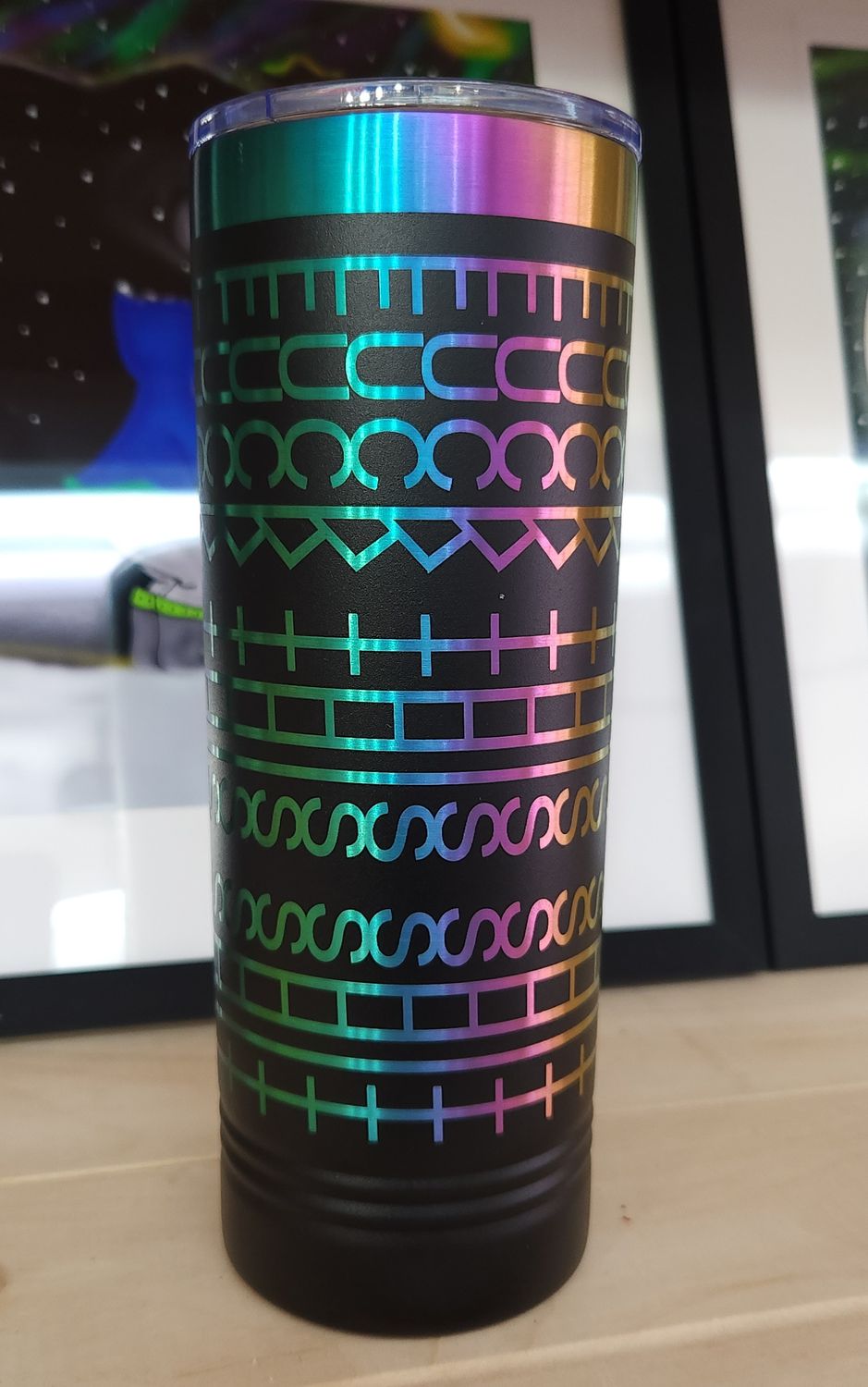Polar Camel 22 oz. Black/Prism ION-Plated Skinny Tumbler with Slider Lid