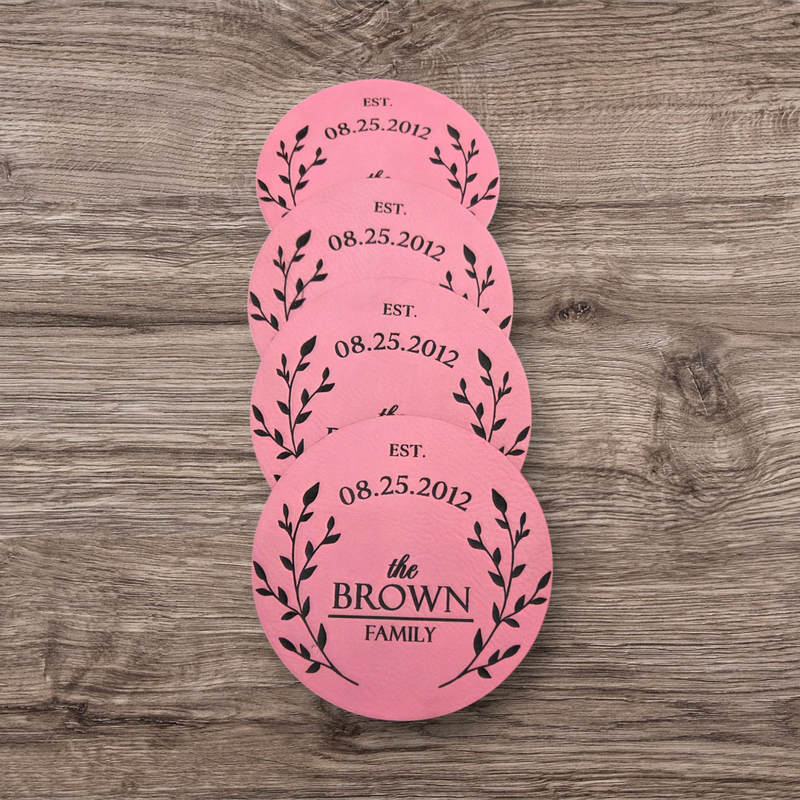 Leather &amp; Maple Wood Coaster Set