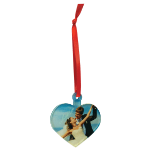 3" Heart Sublimatable Acrylic Ornament with Red Ribbon
