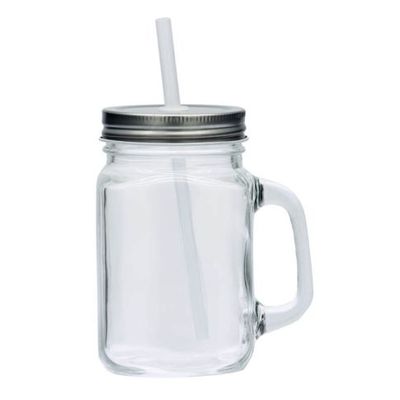16 oz Mason Jar with Handle, with lid and reusable straw