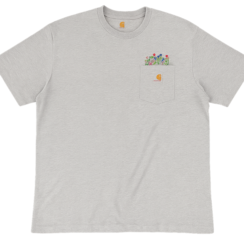 Embroidered Flowers On Pre-Owned Carhartt Pocket Tee