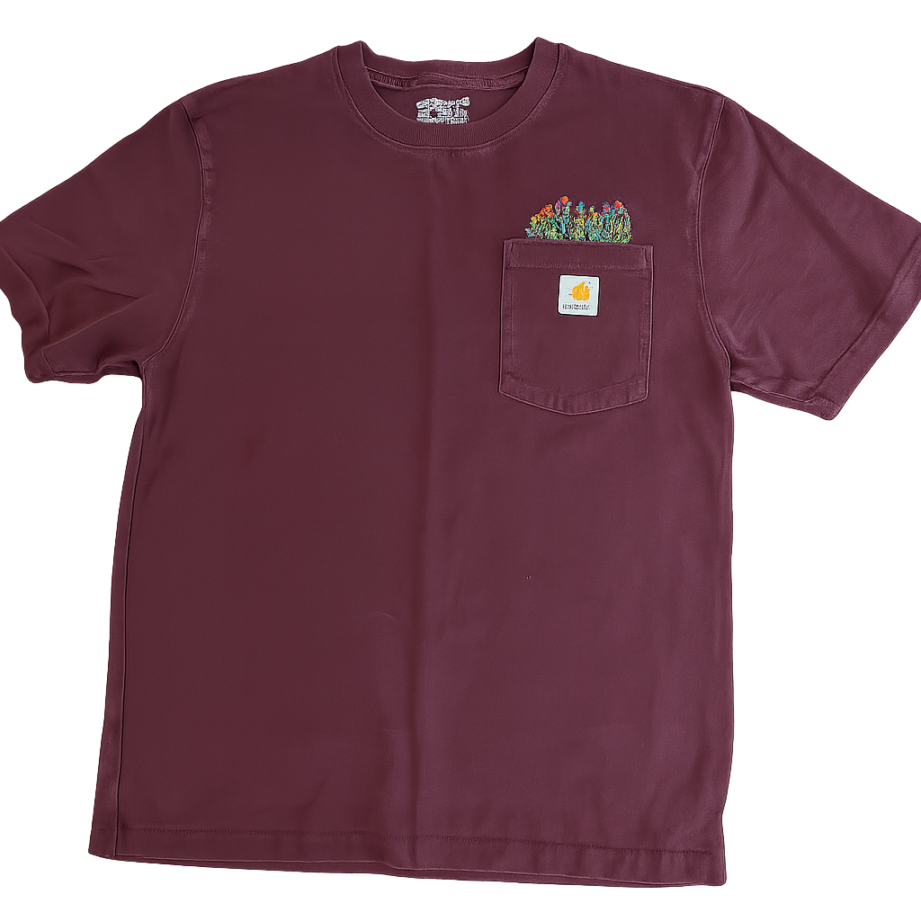 Embroidered Flowers On Pre-Owned Carhartt Pocket Tee