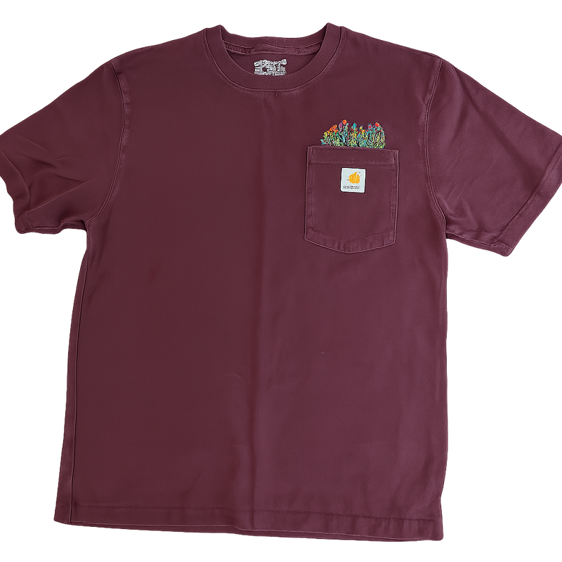 Embroidered Flowers On Pre-Owned Carhartt Pocket Tee