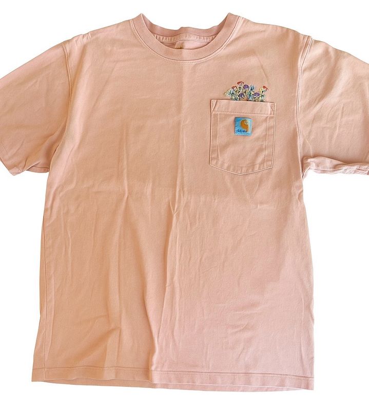 Embroidered Flowers On Pre-Owned Carhartt Pocket Tee