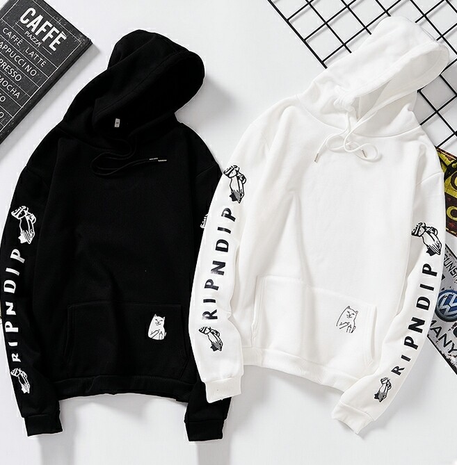 The Autumn &amp; Winter Brushed And Thick Hoodie Men And Women Students Business Attire Couple Clothes Ripndip Hoodie White, Black, Grey, Pink, Red Ripndip Clothes