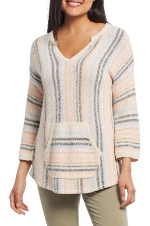 Tribal Sherbert Stripe Split Neck Sweater
