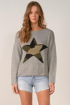 Elan Grey Camo Star Sweater