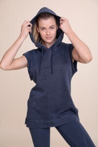 Mono B Navy Sleeveless Muscle Hoodie