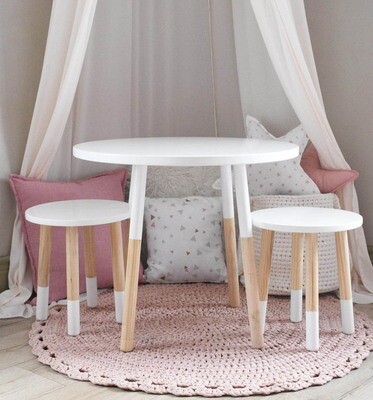 Wooden Round Table and Two Stool/Chair Set Wooden Round Table and Two Stool/Chair Set