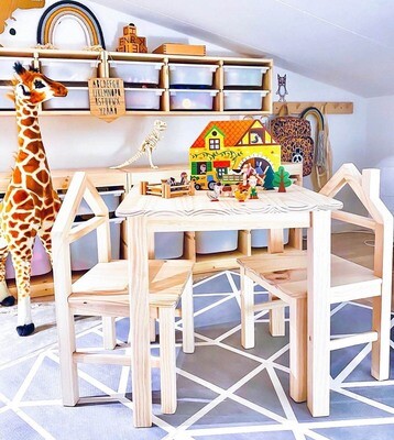 Wooden House Table and Two Chair Set Wooden House Table and Two Chair Set