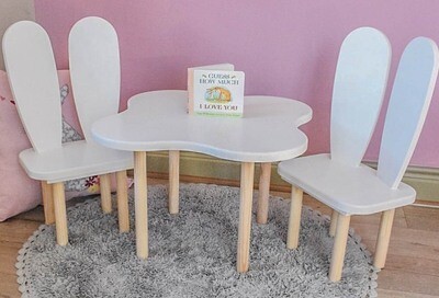 Wooden Cloud Table and Two Bunny Chair Set Wooden Cloud Table and Two Bunny Chair Set