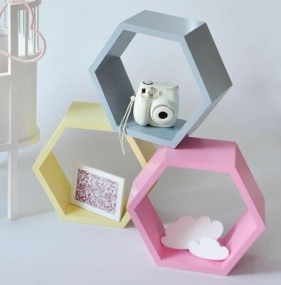 Wooden Hexagon Shaped Shelves - Set of 3 Wooden Hexagon Shaped Shelves - Set of 3