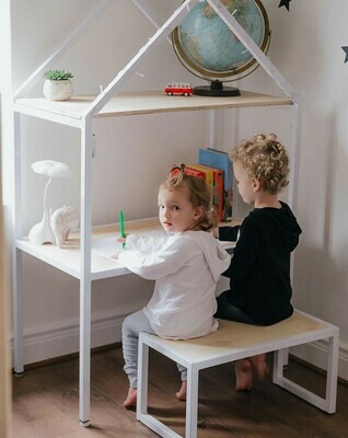 Wooden Double House Desk with Bench Wooden Double House Desk with Bench