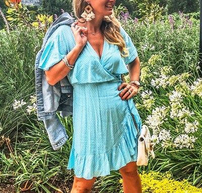 The Cape Wrap Dress: Blue Polkadot Print The Cape Wrap Dress: Blue Polkadot Print