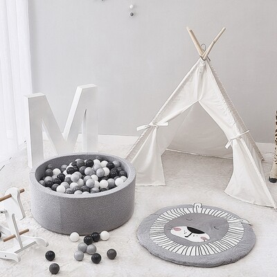 Round Play Mat for Baby Gym or Room Decor - Grey Lion Round Play Mat for Baby Gym or Room Decor - Grey Lion