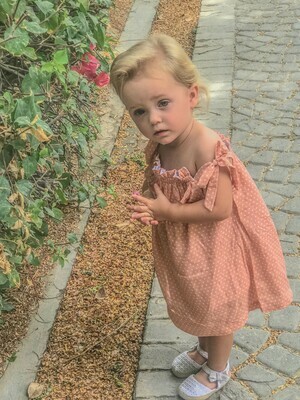 Girls: Polka Dot Cotton Dress with Shorts - Peach Girls: Polka Dot Cotton Dress with Shorts - Peach