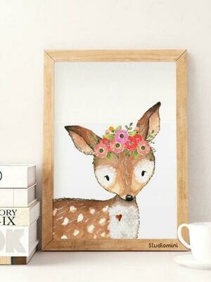 Deer Watercolour Wall Art Print