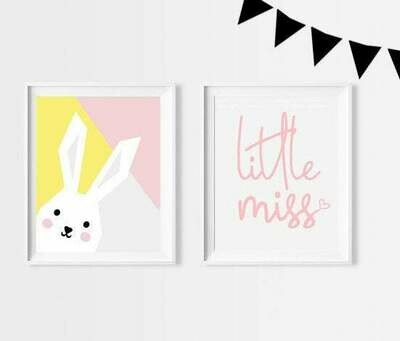 Abstract Bunny & Little Miss Wall Art Print - Set of 2