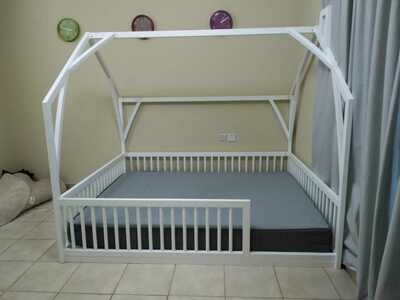 Wooden Montessori Barn House Bed Frame with Rails Wooden Montessori Barn House Bed Frame with Rails