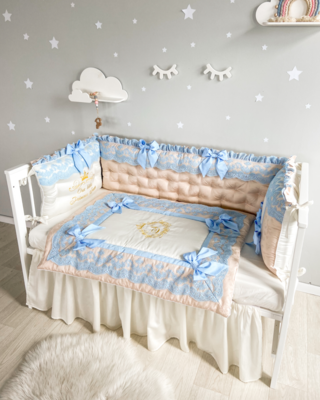 Bespoke Handmade Cot Bedding Set - Cream Blue Magic Bedding