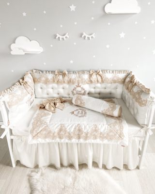 Bespoke Handmade Cot Bedding Set - Cream Lace Longboard