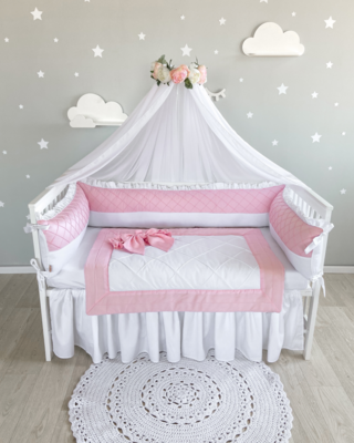 Bespoke Handmade Cot Bedding Set - Sateen Longboard: Pink