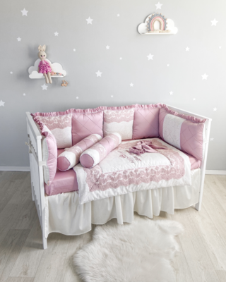 Bespoke Handmade Cot Bedding Set- Damask Rose Cushions