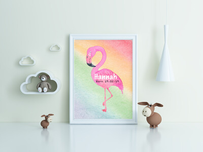 "Hannah Flamingo" Print and Frame - Personalized