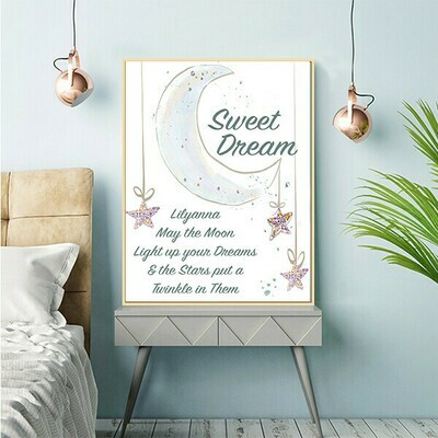 "Sweet Dreams with Moon" Quote Print and Frame - Personalized