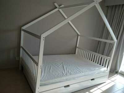 Wooden House Bed Frame with Storage & Half Rails Wooden House Bed Frame with Storage & Half Rails