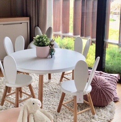 Wooden Round Table and Two Bunny Chair Set Wooden Round Table and Two Bunny Chair Set